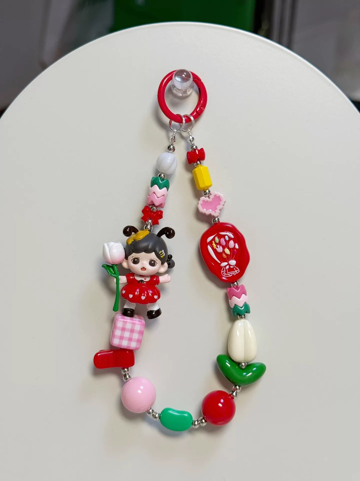Acessório de Contas com Boneca para Telemóvel, Mala e Chaveiro