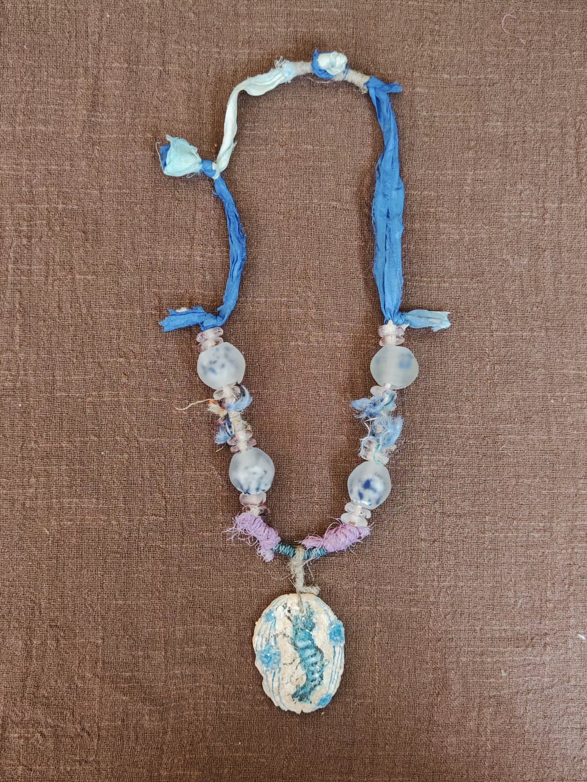 Handmade Bohemian Silk Glass Pendant Necklace
