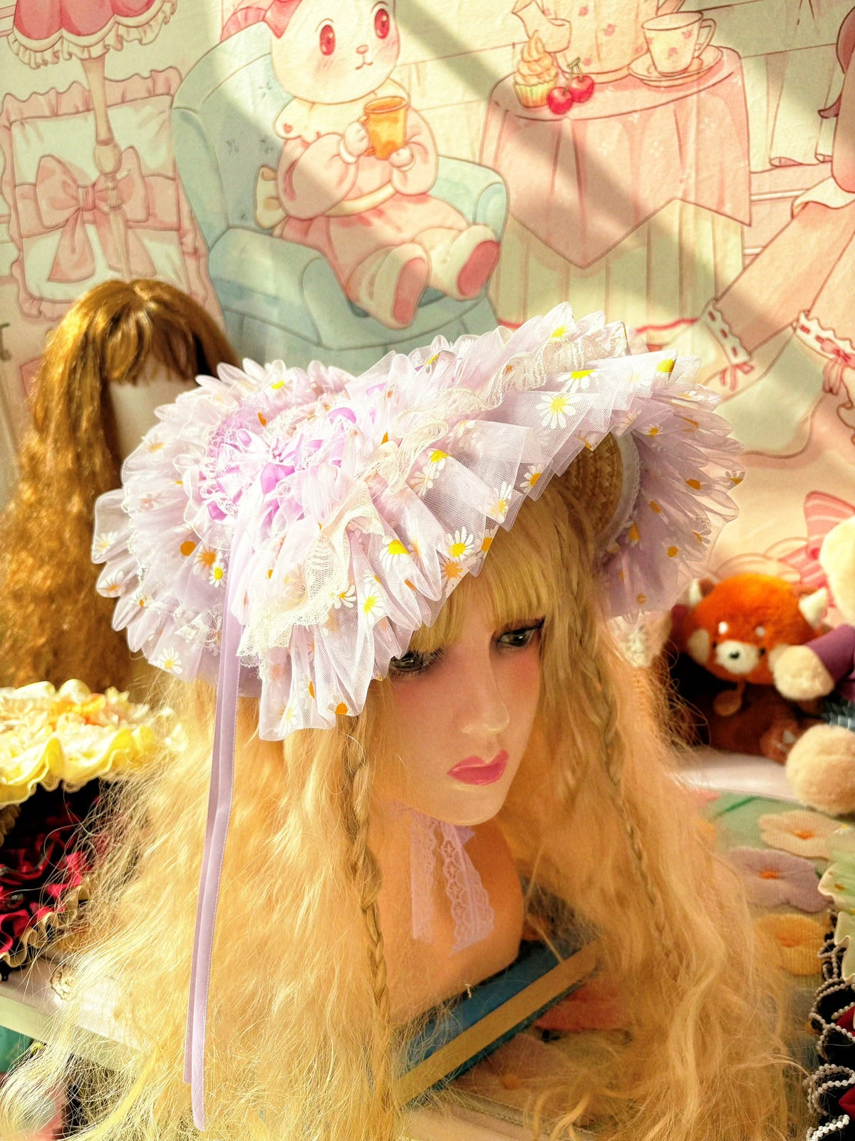 Sombrero Lolita de tul de lavanda hecho a mano