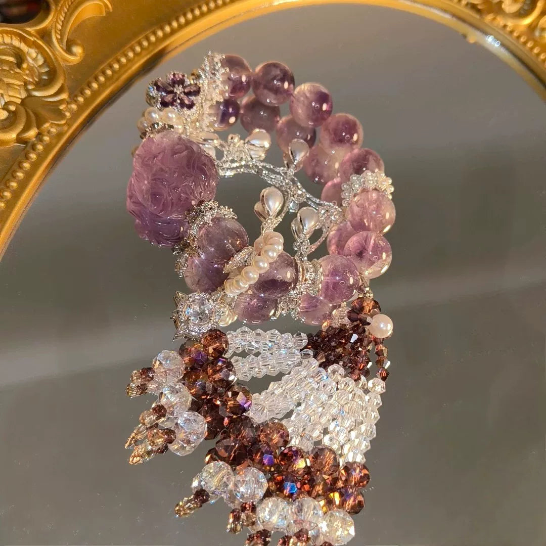 Bracciale in Ametista Doppia Volpe con Nappa
