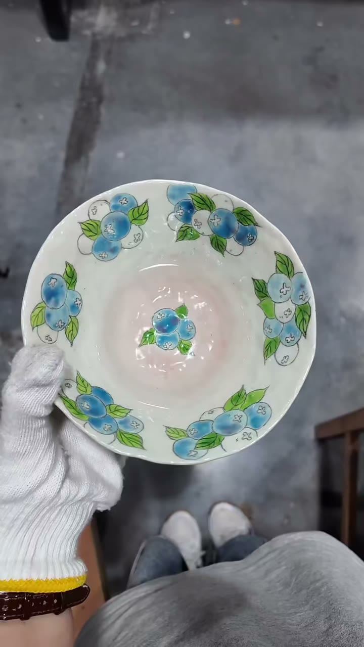 Handcrafted Ceramic Bowl Hand Painted Blueberries