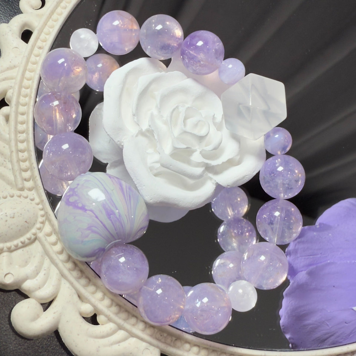 Natuurlijke Paars Kunziet Wit Kristal Armband