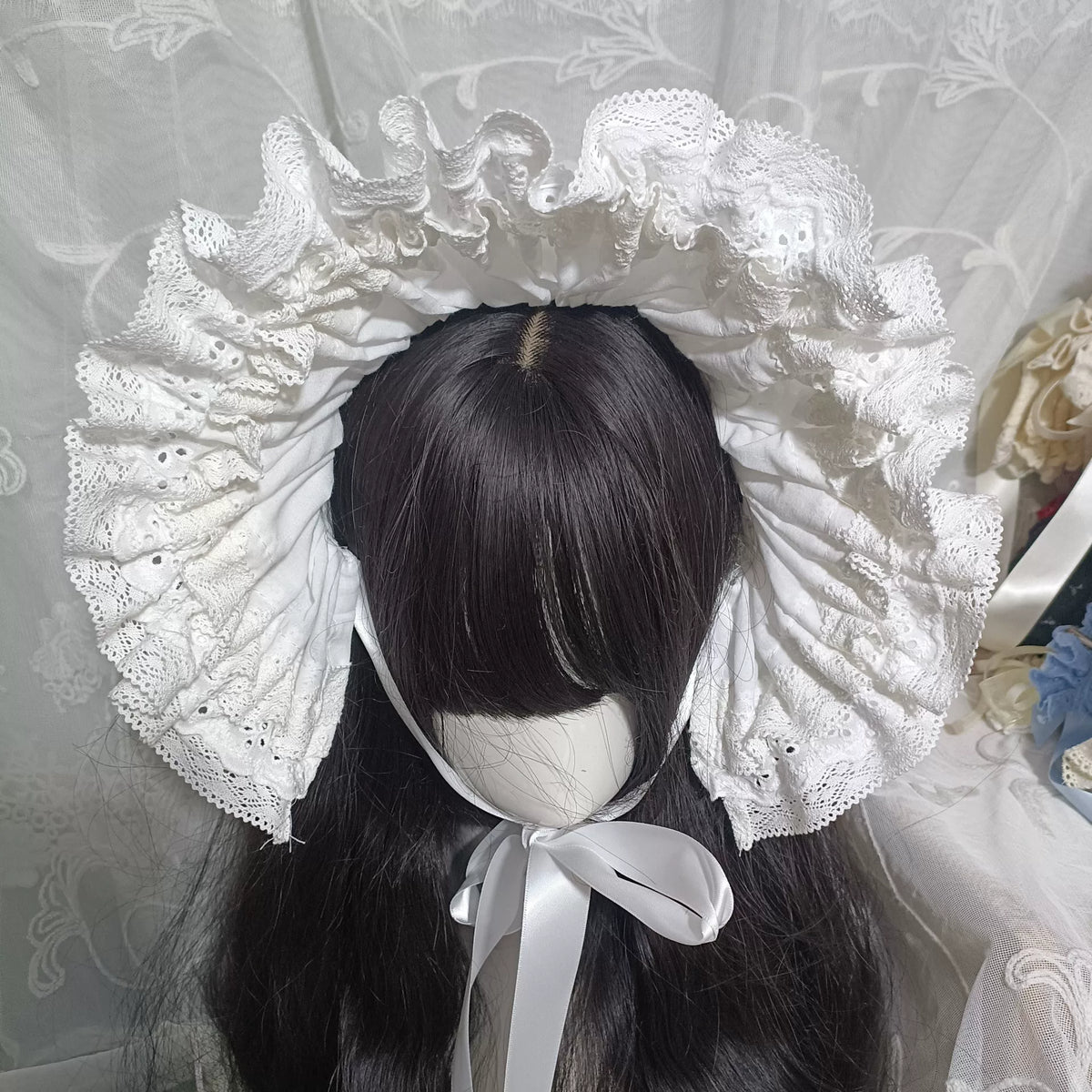 White Cotton Lace Faux Headband
