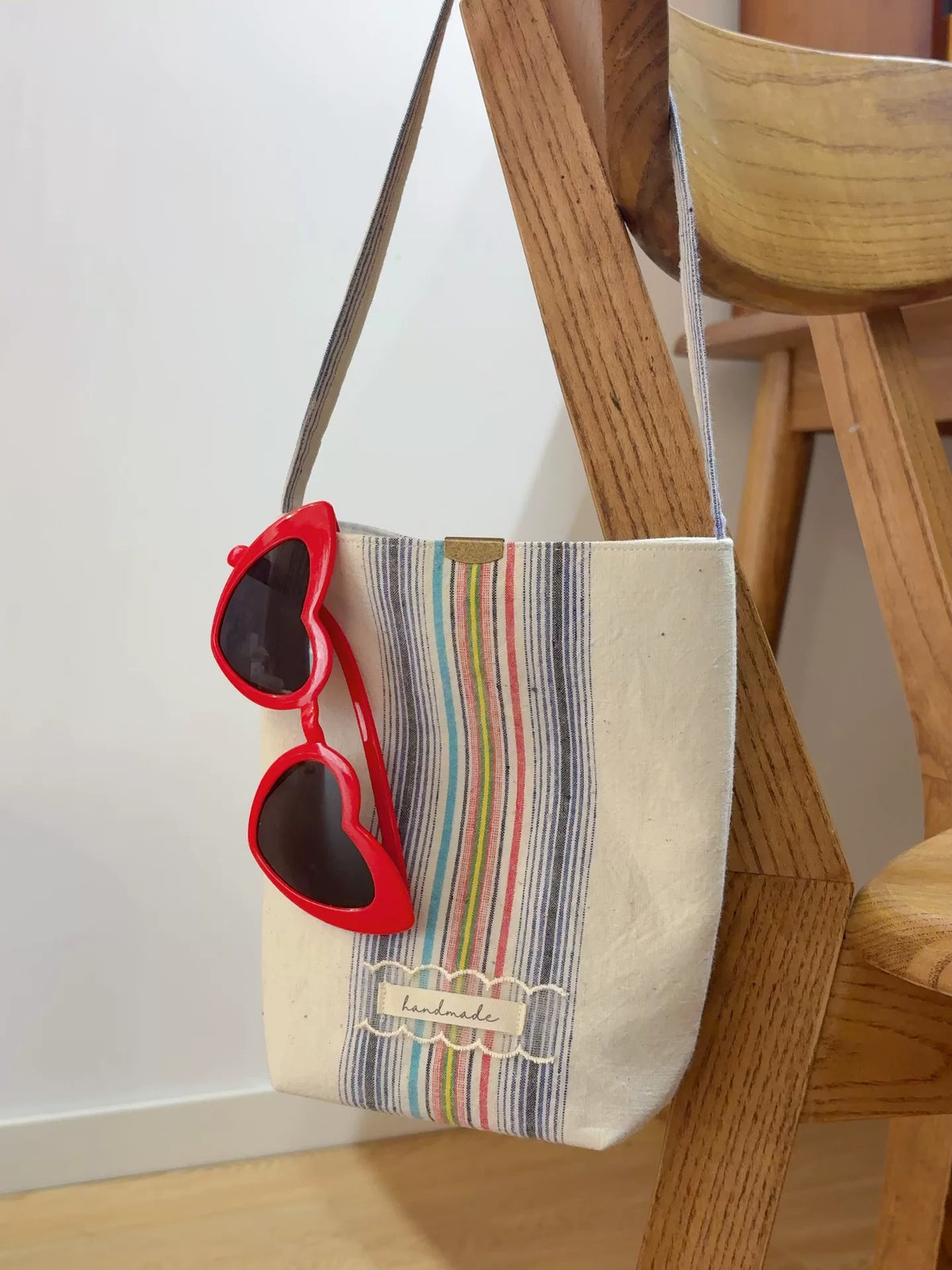 Borsa a Spalla Fatta a Mano in Cotone Rigato