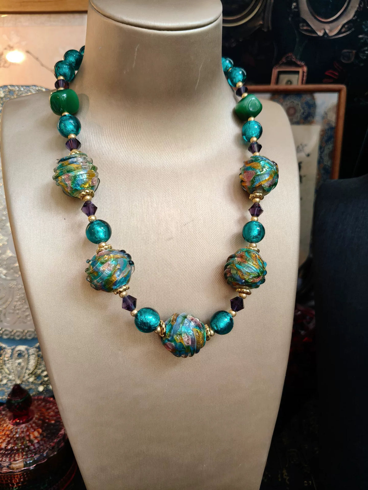 Vintage Glazen Kraal Agate Ketting