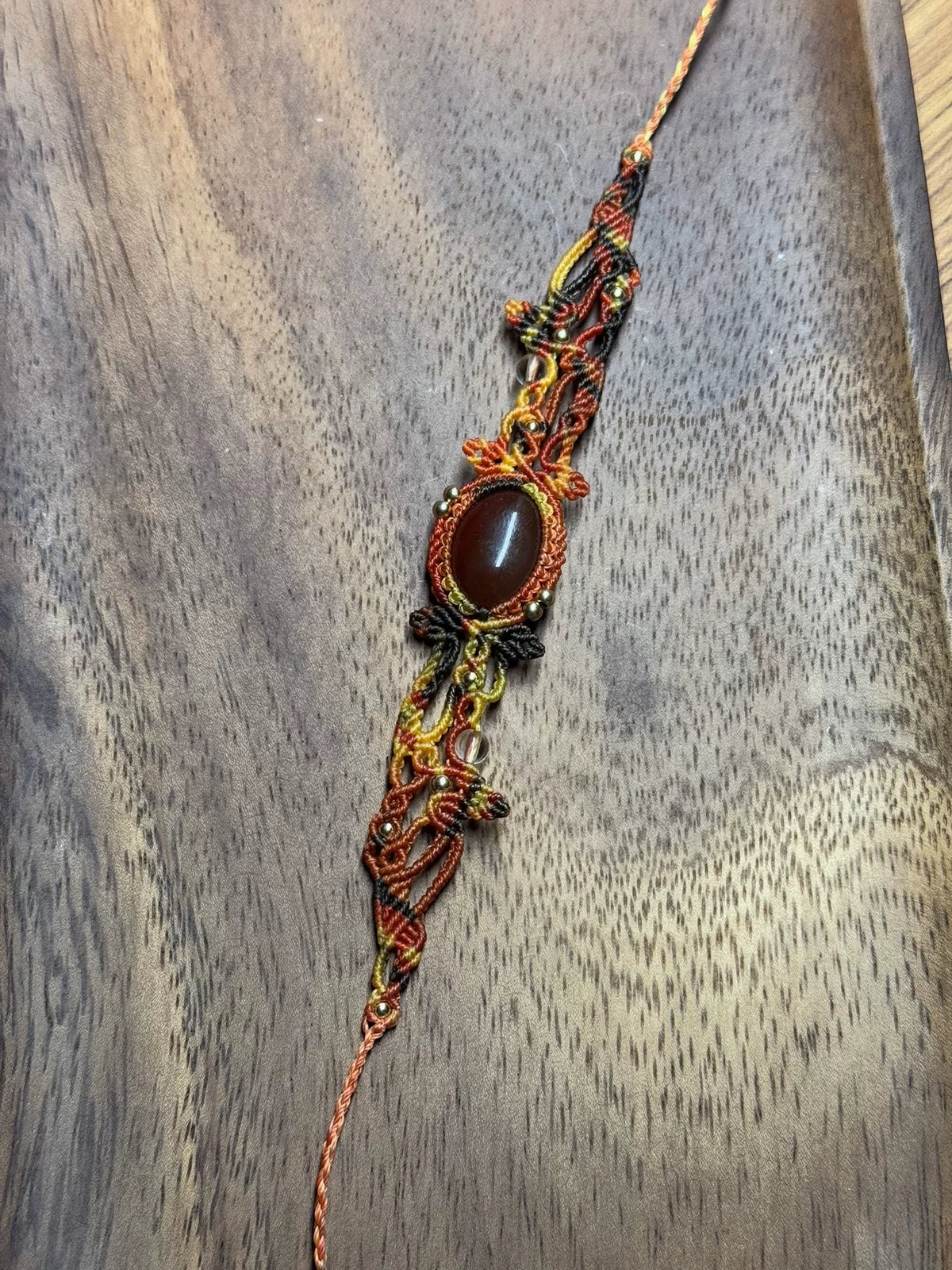 Handmade Macrame Waxed Cord Bracelet with Twisted Agate