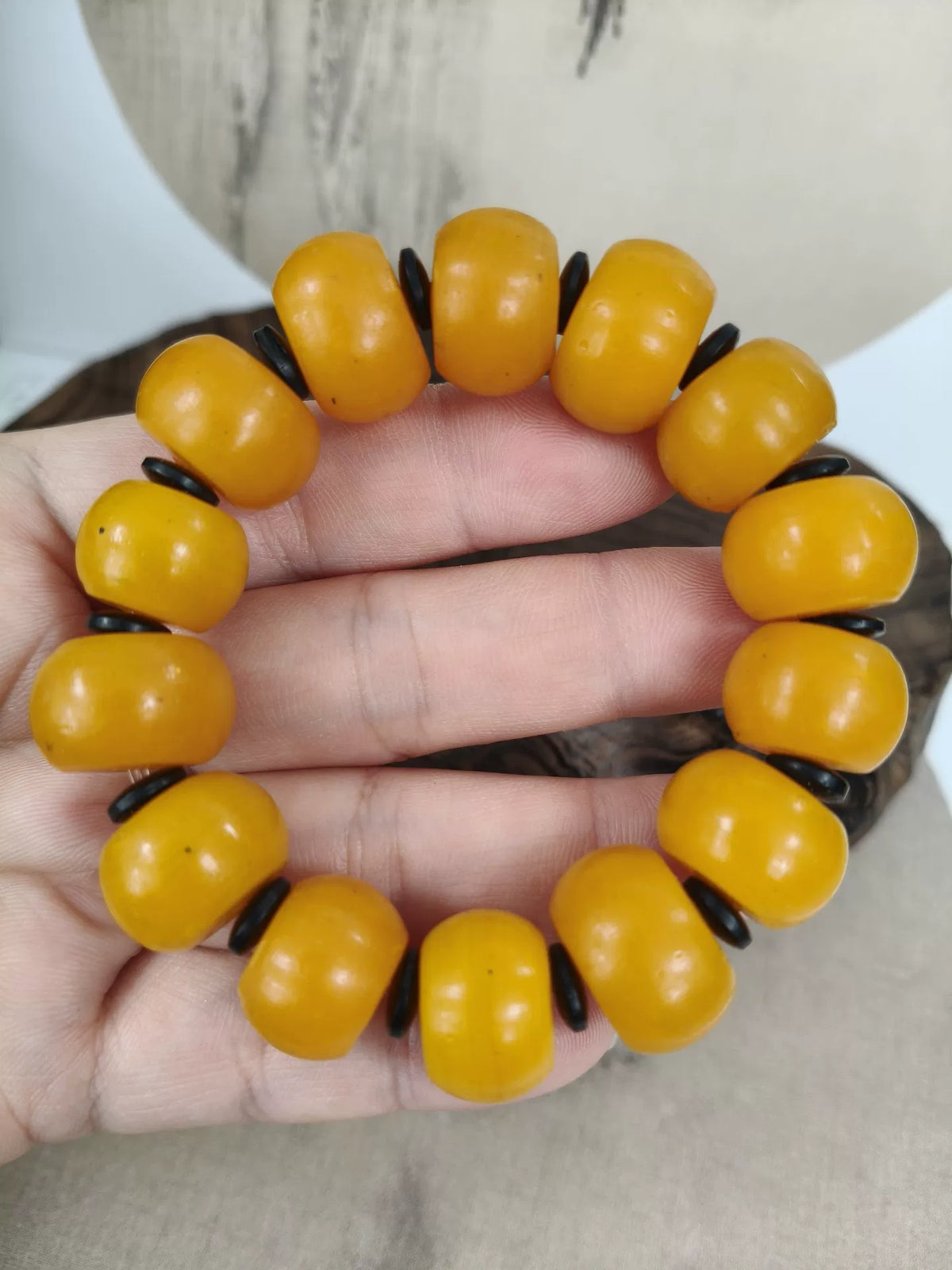 Chicken Oil Yellow Old Glass Bead Bracelet