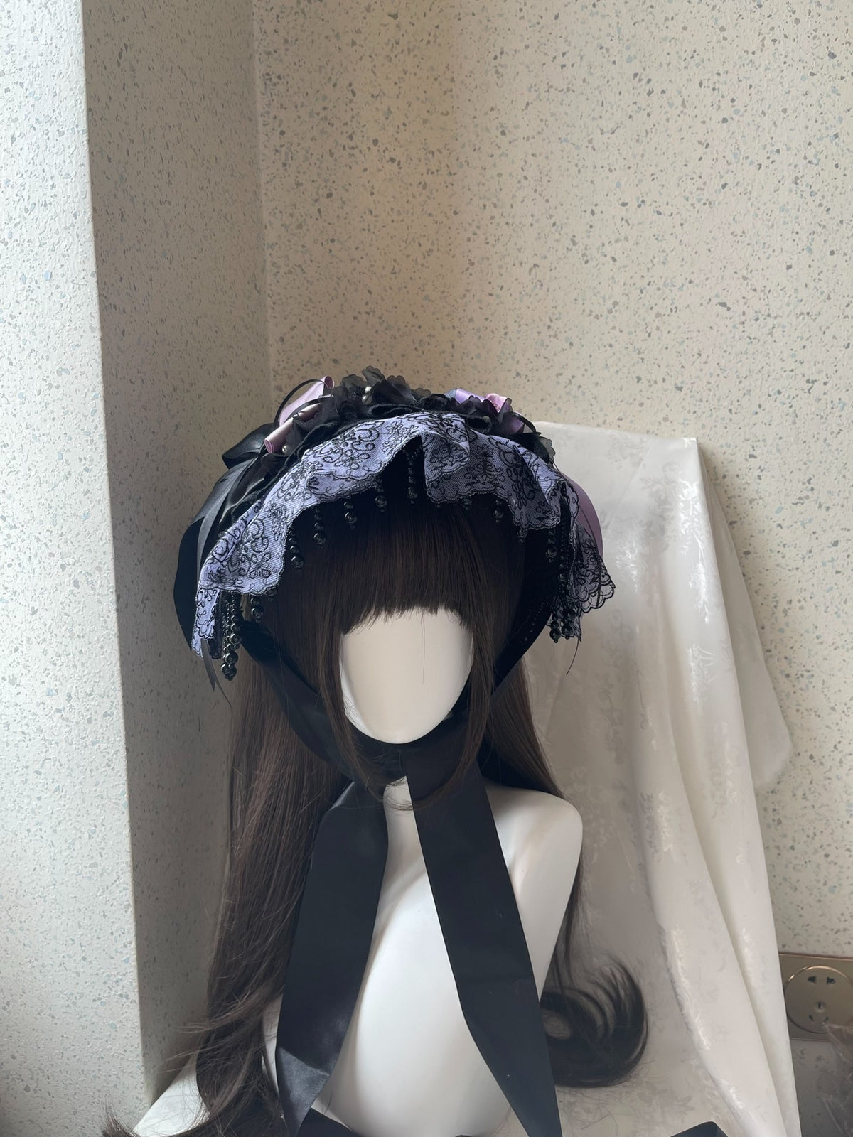 Lolita Black Purple Lace Bonnet Gothic