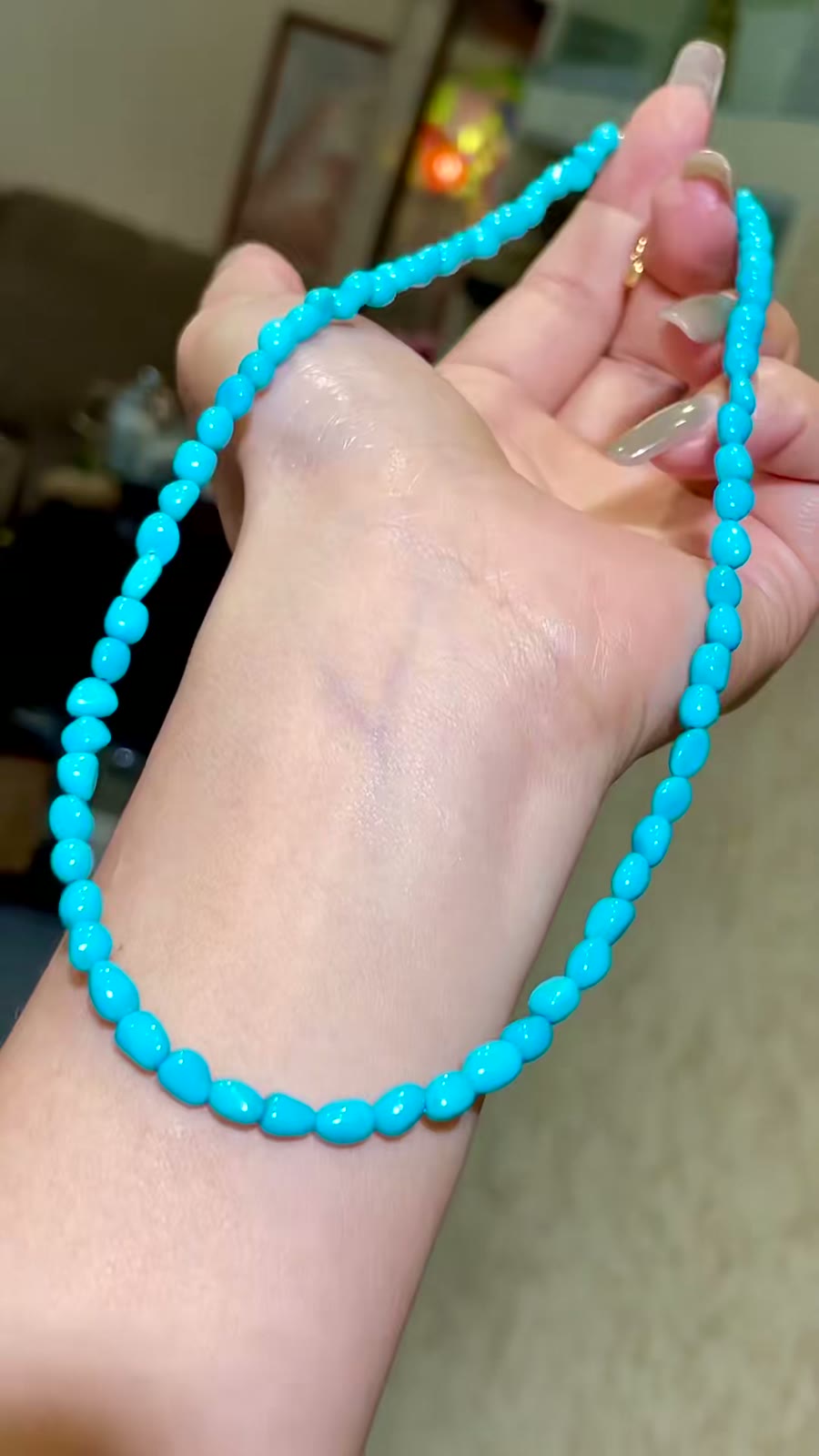 Sleeping Beauty Turquoise Beaded Necklace 18k Gold