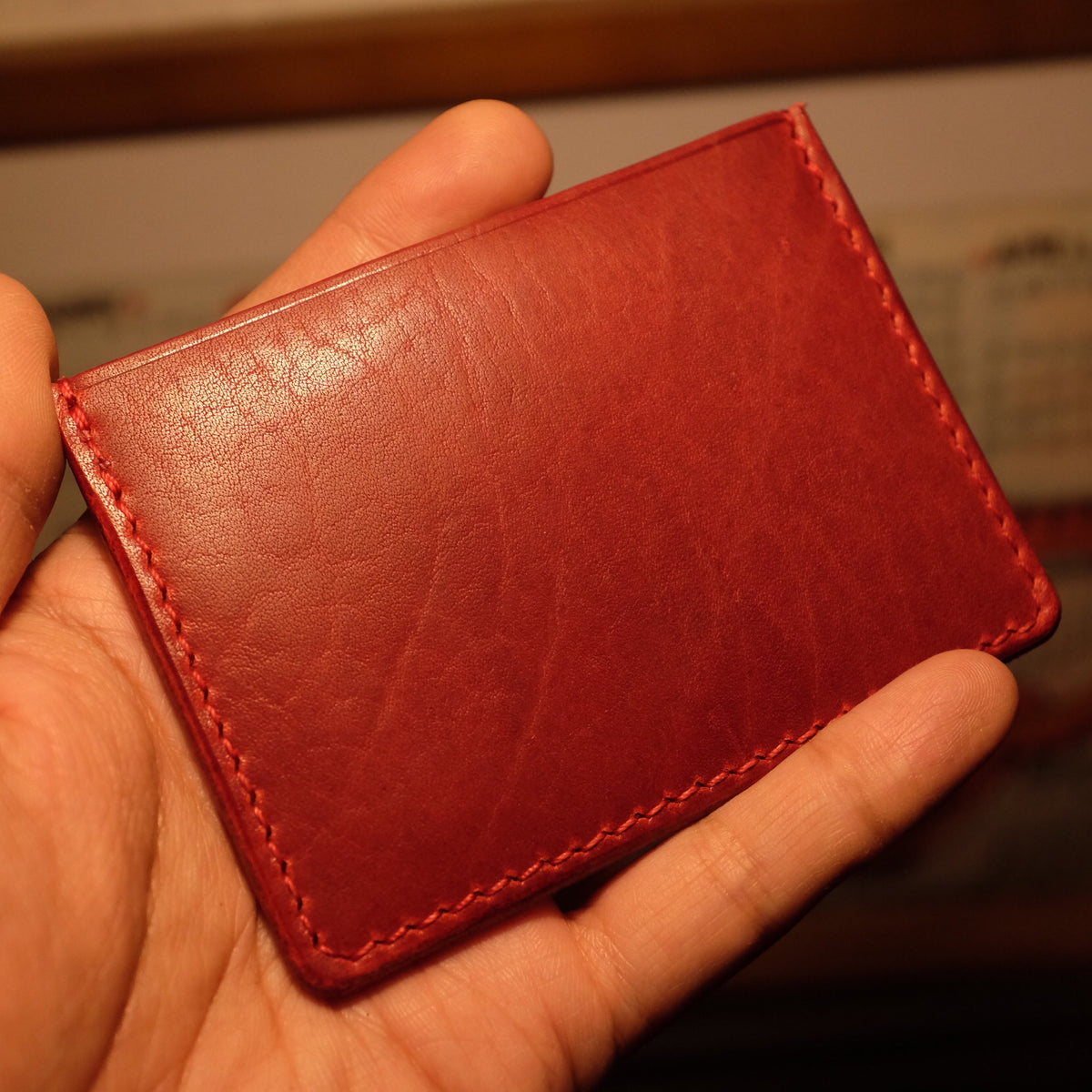 Red Leather Card Holder Mickey Embossed