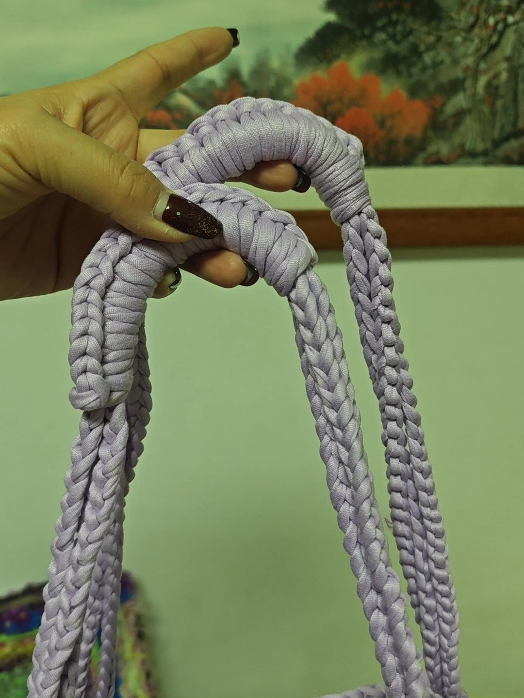 Handgehäkelte Shopper-Tasche mit Rautenmuster Lavendel