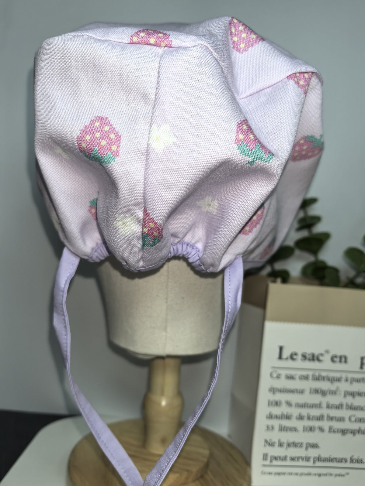 Strawberry Print Cotton Bouffant Cap
