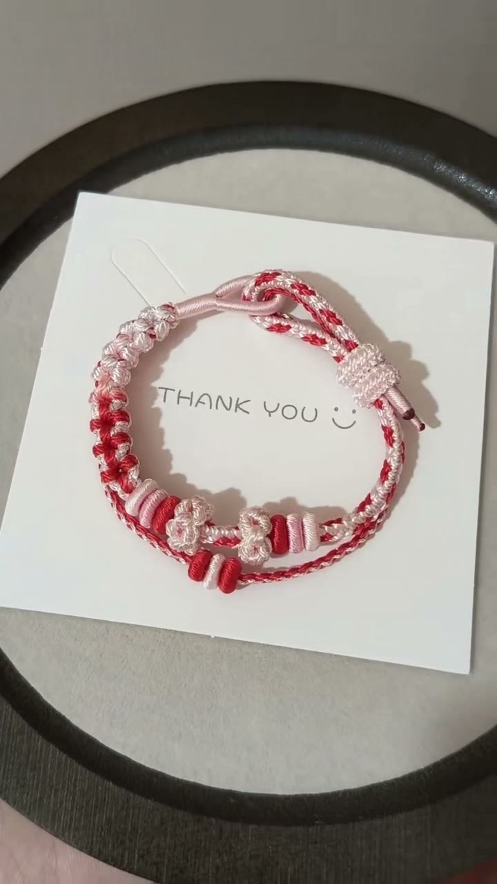 Handwoven Red White Bracelet Floral Knot