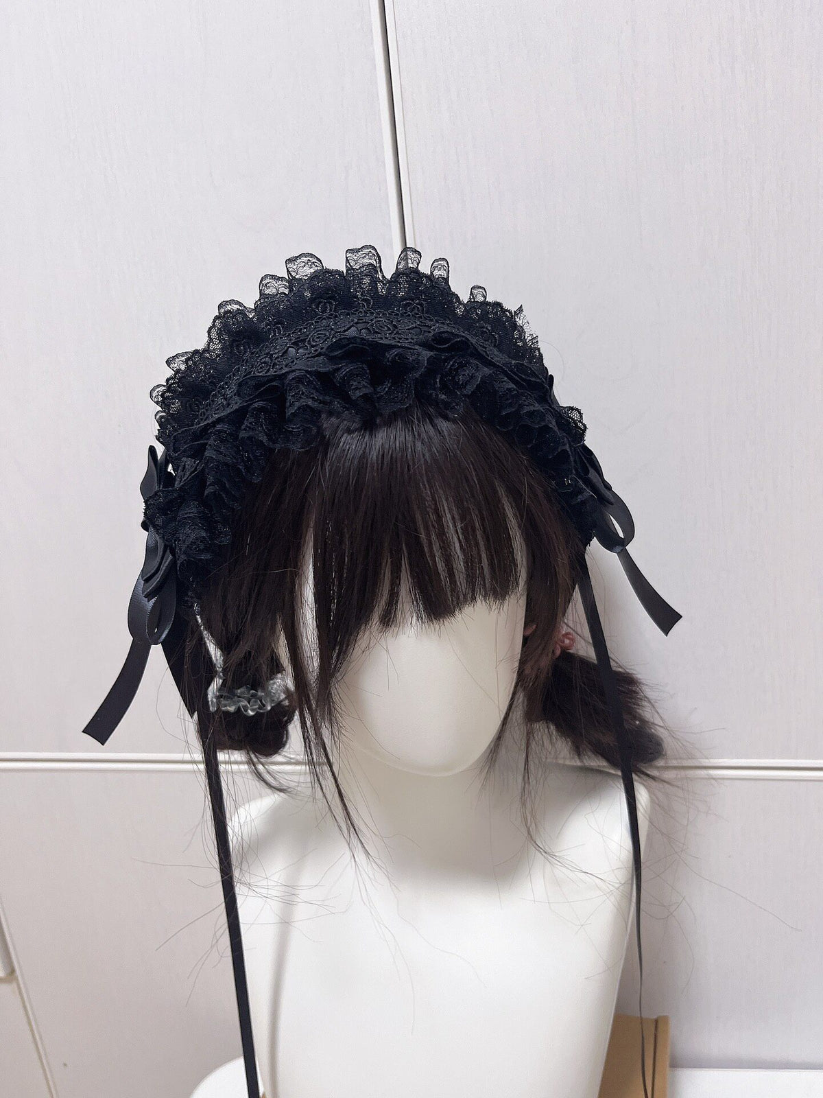Black Lace Headband with Satin Bows