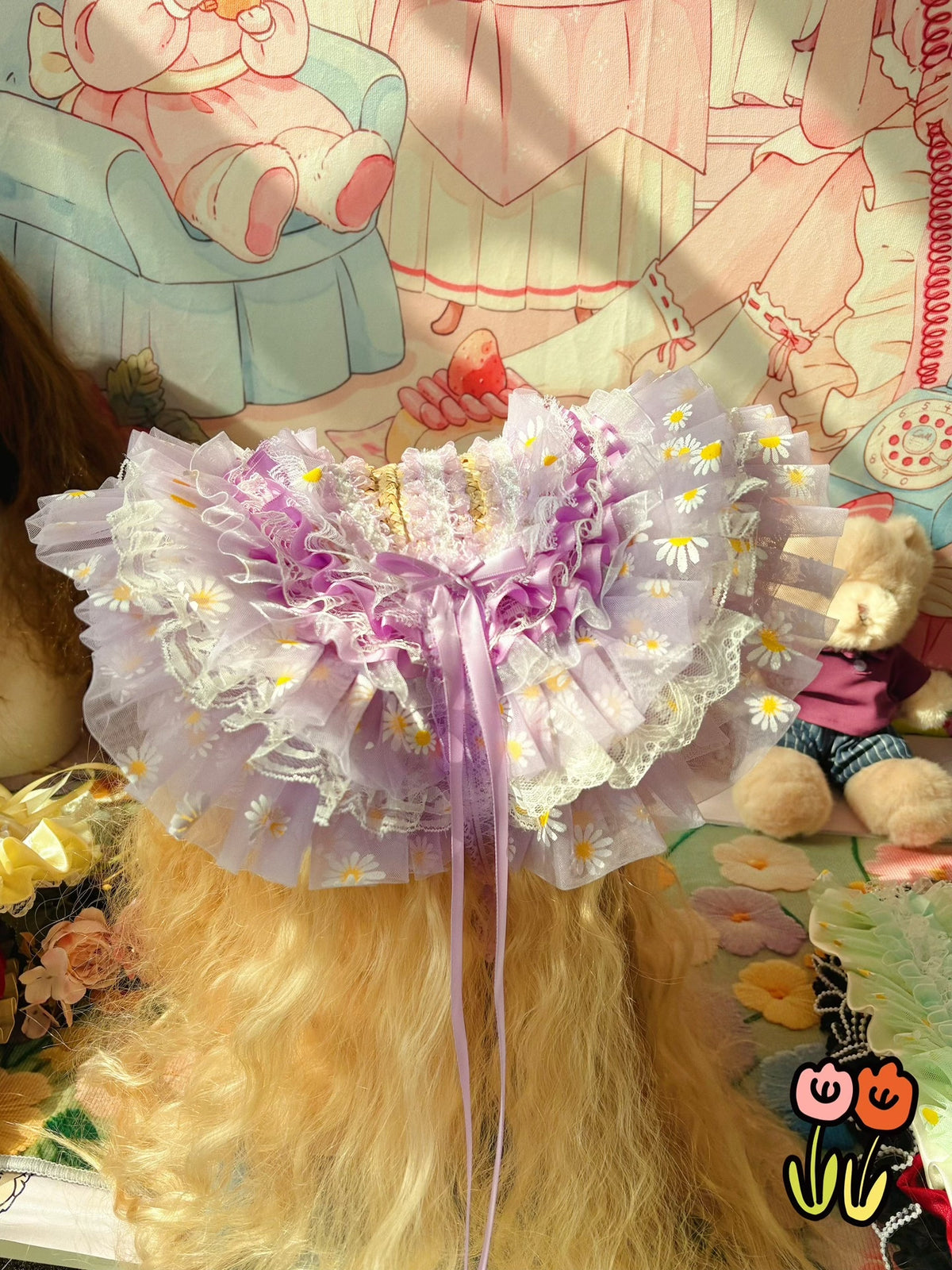 Sombrero Lolita de tul de lavanda hecho a mano