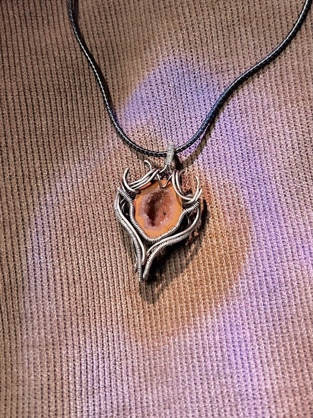 Warring States Agate Geode Wire Wrapped Necklace