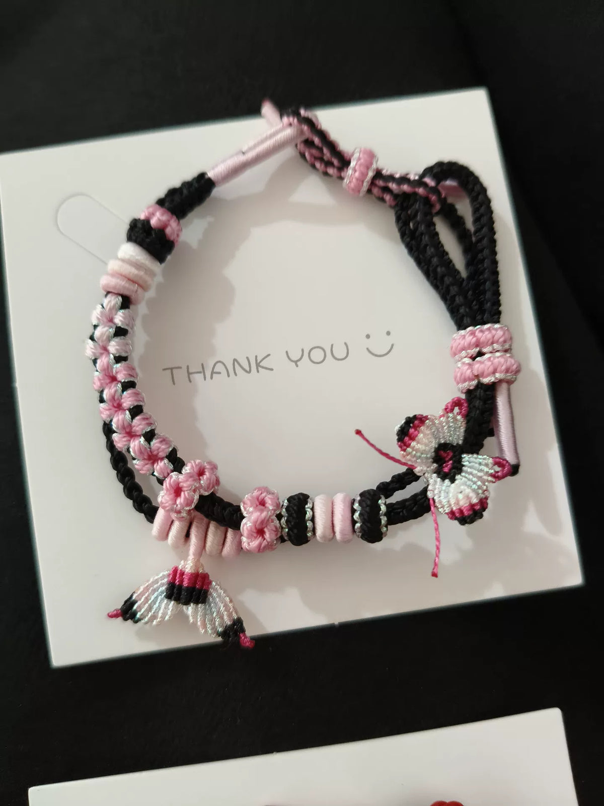 Bracelet en cordon tressé à la main dégradé noir et rose