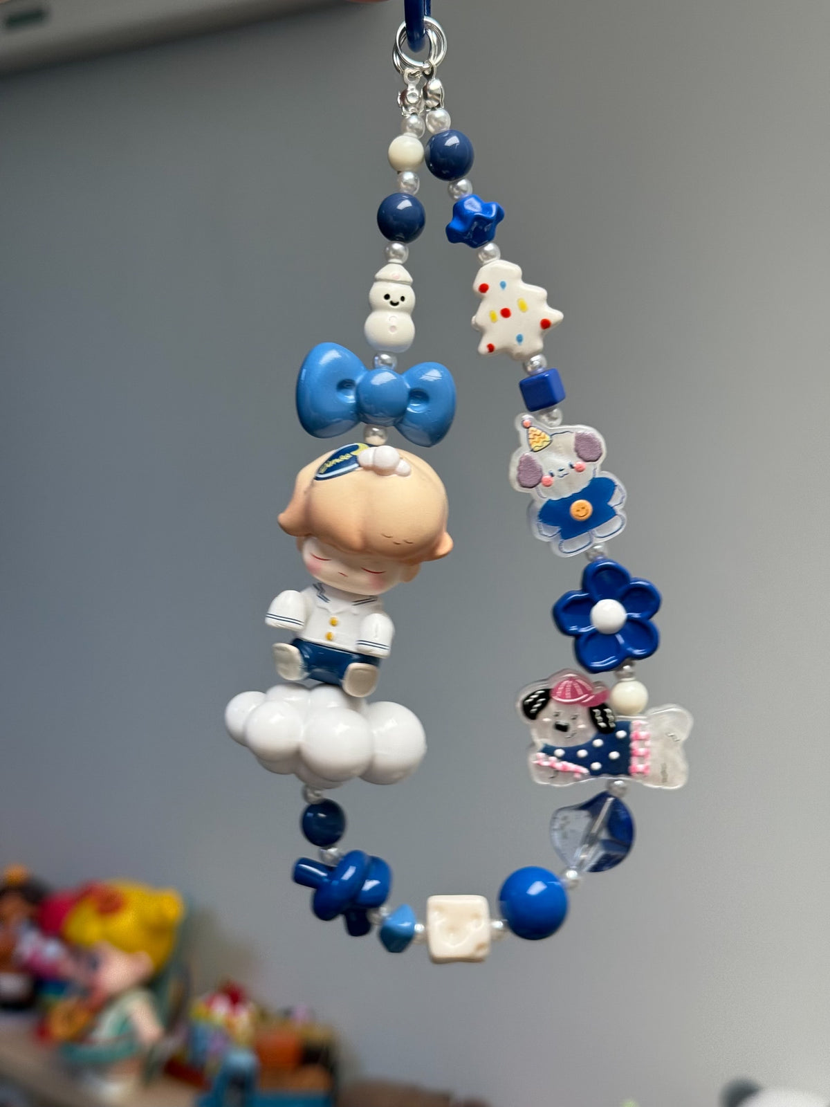 Blue Beaded Phone Strap Bag Charm