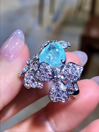 4.07ct Paraíba Tourmaline Ring with 1.62ct Diamond Floral Motif