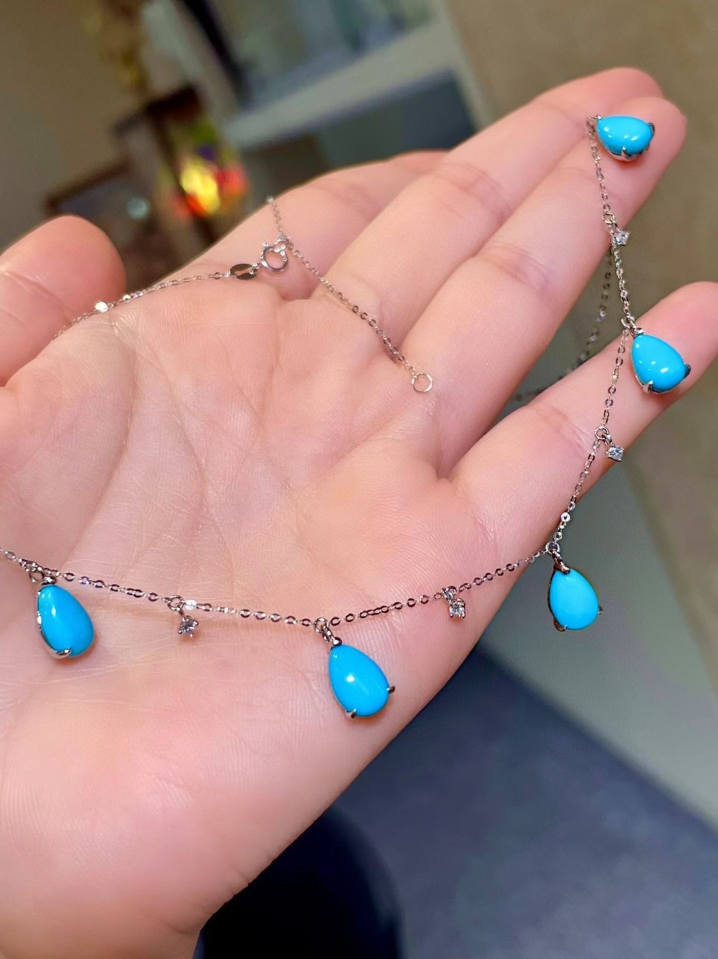 18k/950 Platinum Sleeping Beauty Turquoise Drop Necklace