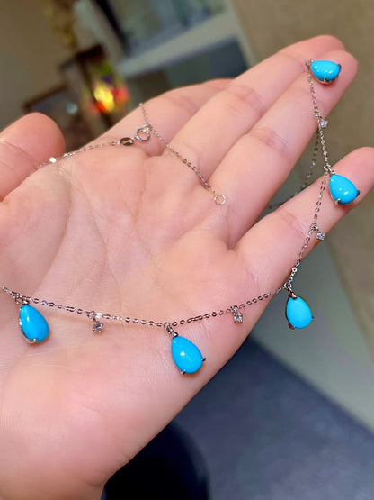 18k/950 Platinum Sleeping Beauty Turquoise Drop Necklace