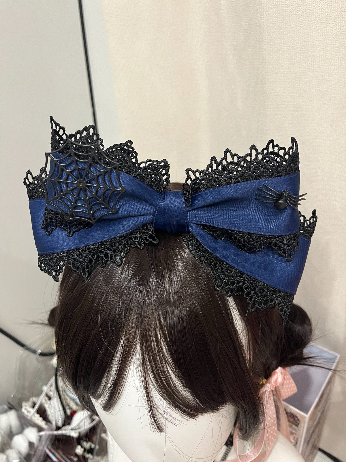 Black-Navy Lace Spider Bow Headwear