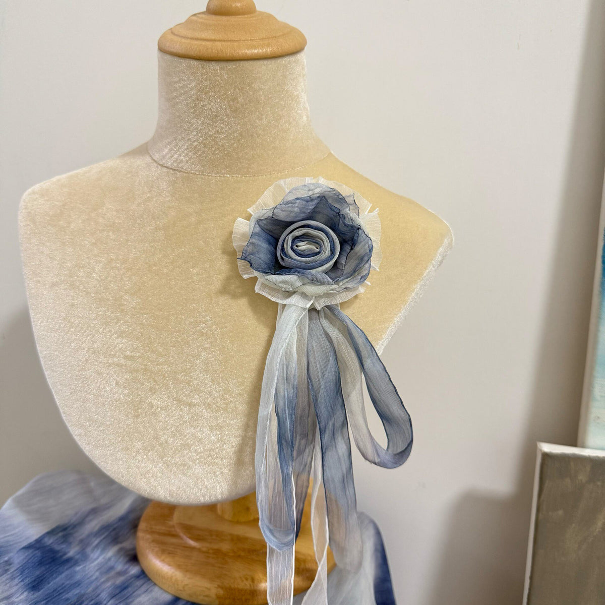 Ink Wash Blue Rose Ribbon Brooch