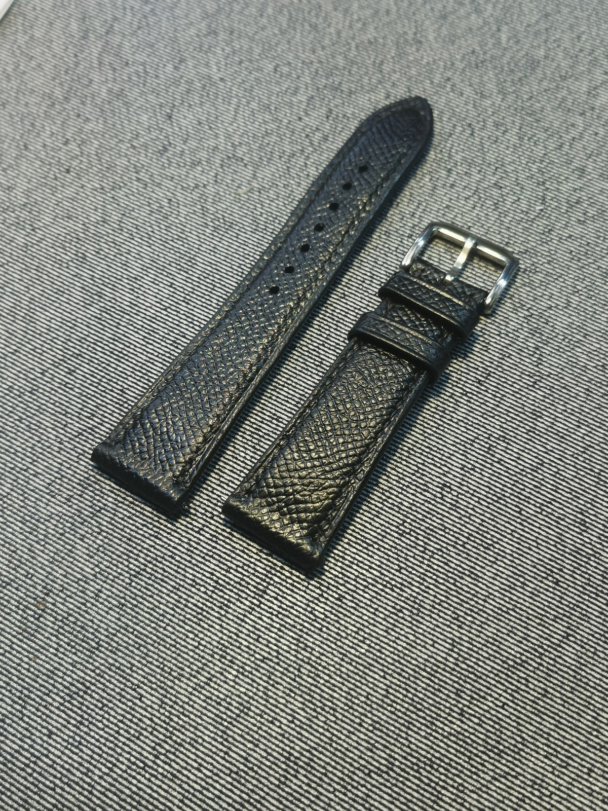 Black Leather Watch Strap with Palm Texture