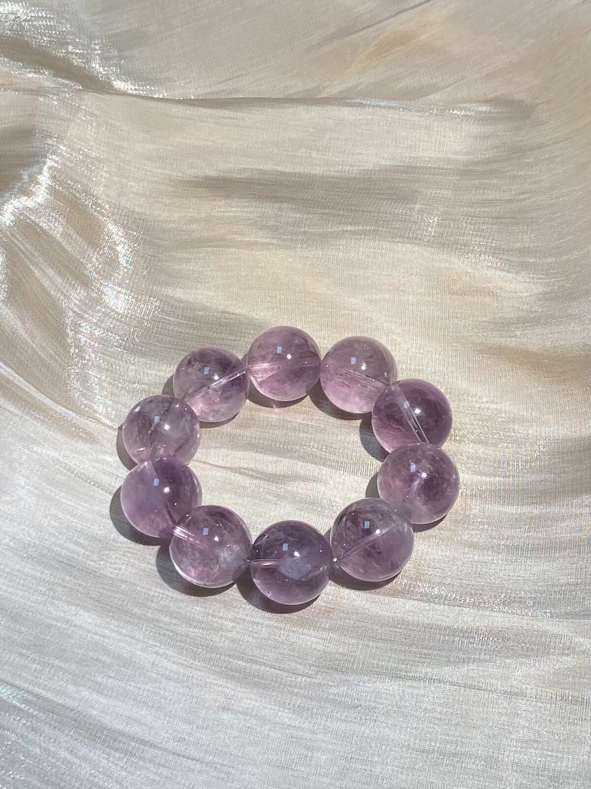 Lavender Amethyst Crystal Beaded Bracelet 19.5mm