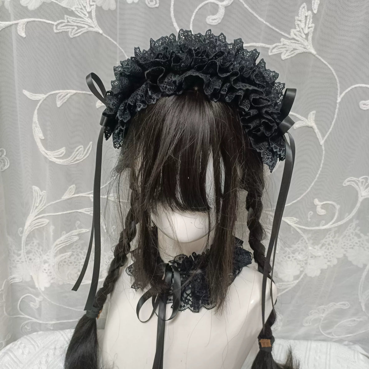 Mörkgrått pannband i spets, Lolita-stil