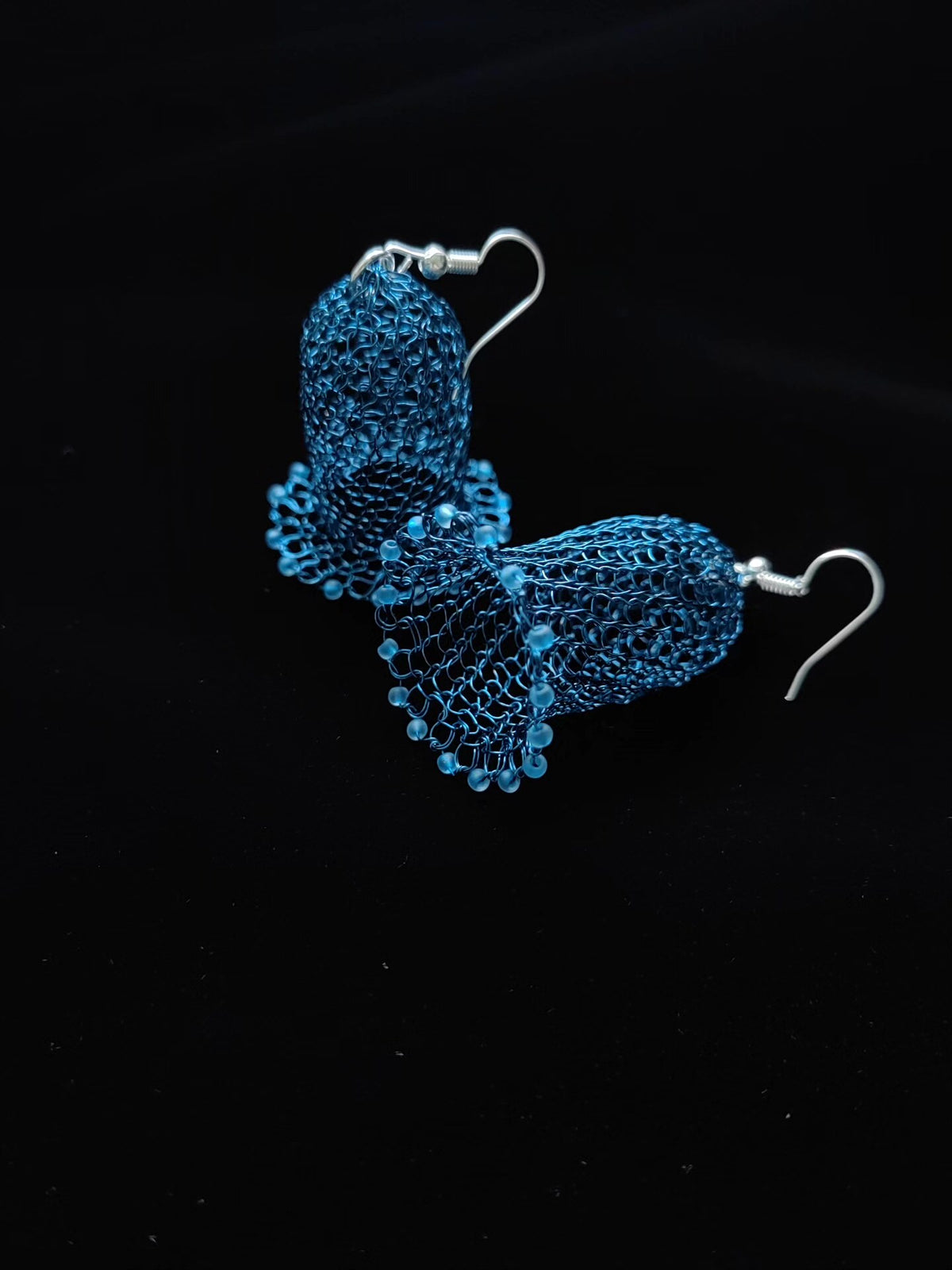 Handmade Crocheted Blue Bell Earrings