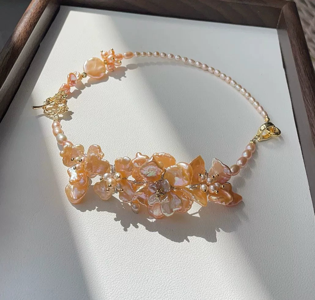 Baroque Pearl Floral Choker Necklace