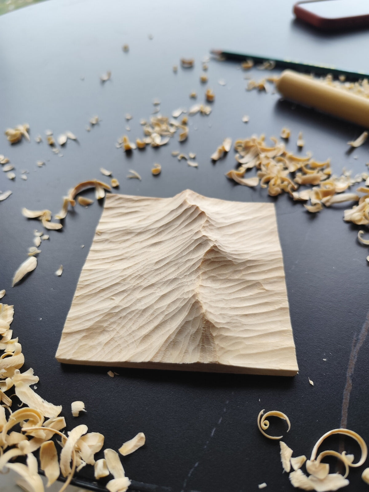 Handcrafted Basswood Mountain Relief Carving