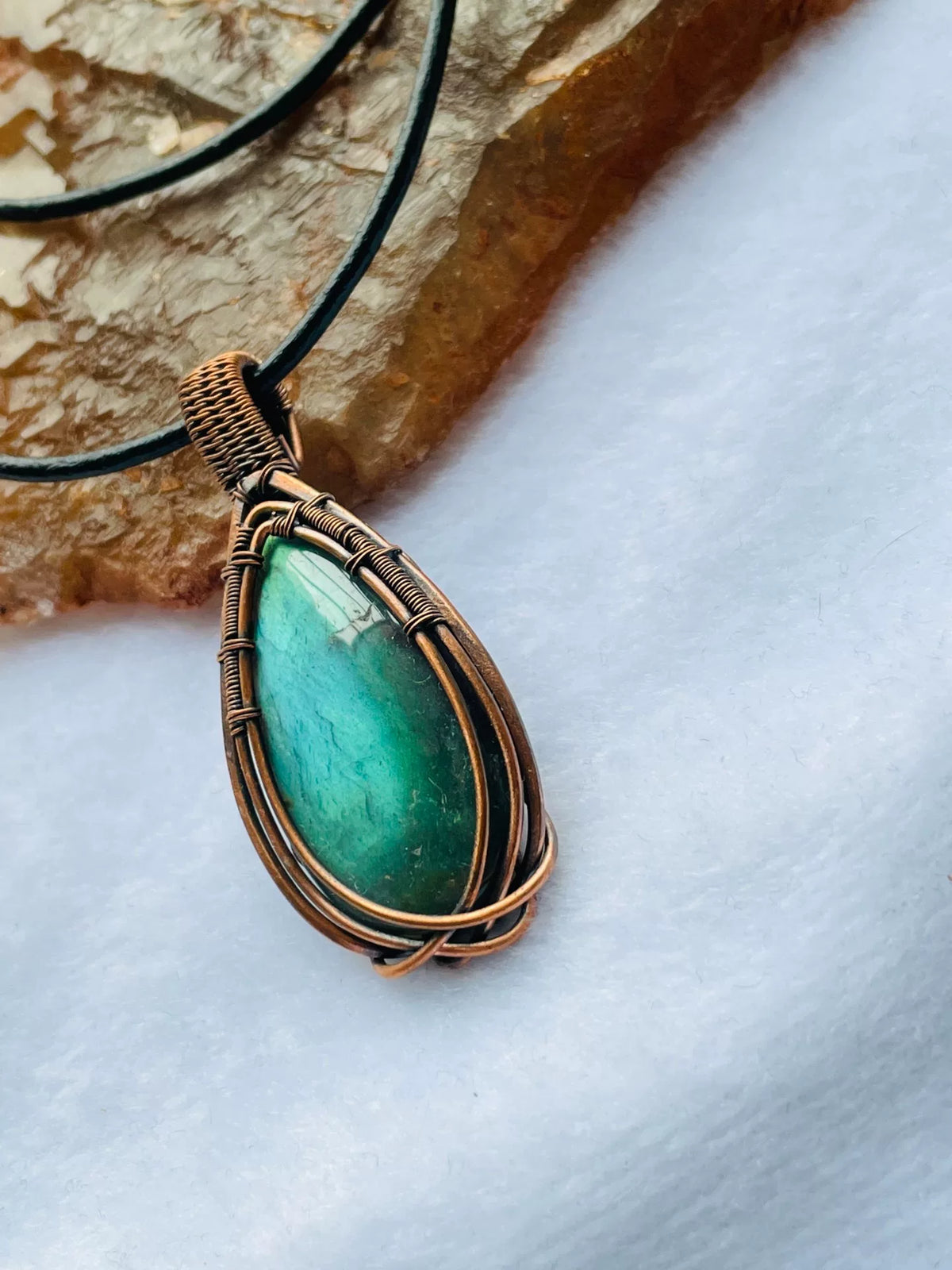 Copper Wire Wrapped Labradorite Teardrop Pendant