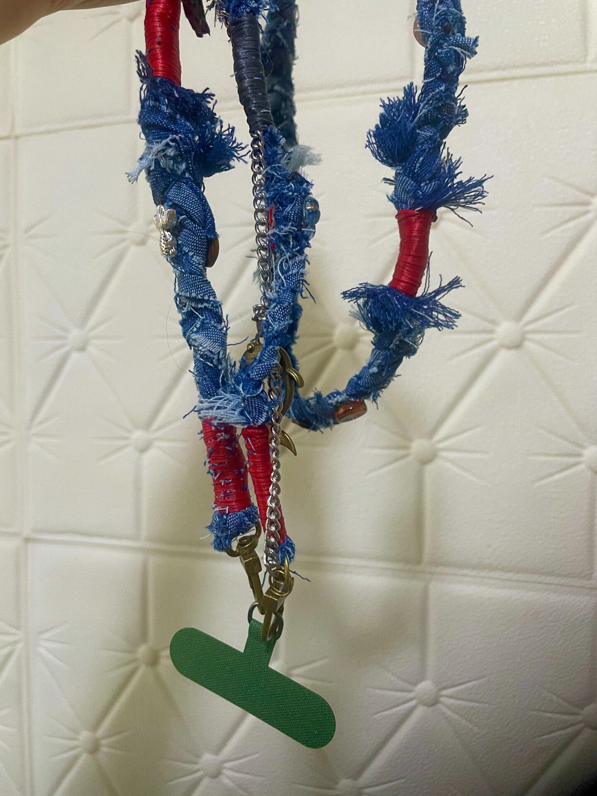 Denim Phone Lanyard with Evil Eye Charm