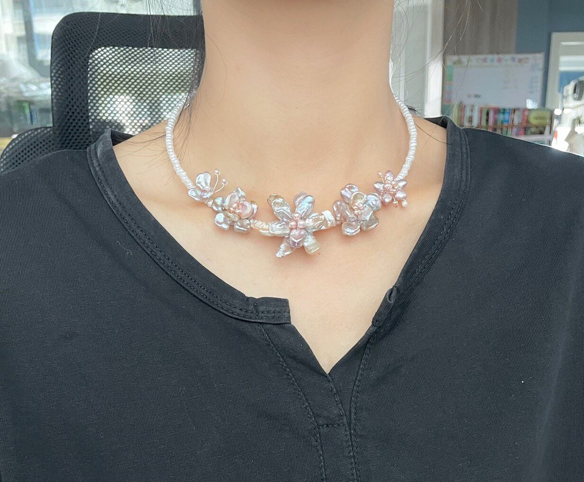Natural Pearl Floral Baroque Choker