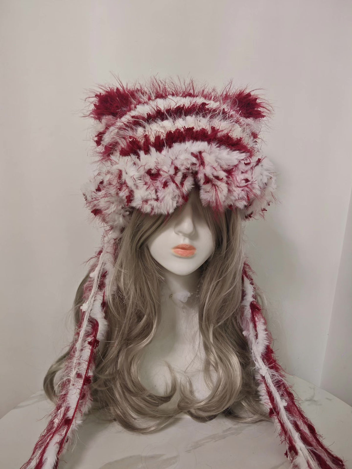 Red White Cat Ear Winter Hat
