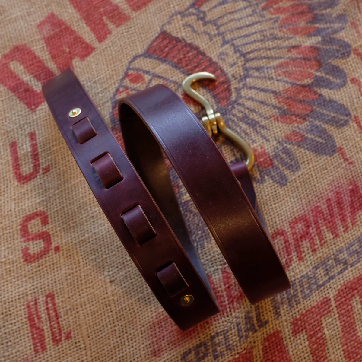 Full Grain Leather Belt Brass Hook Buckle