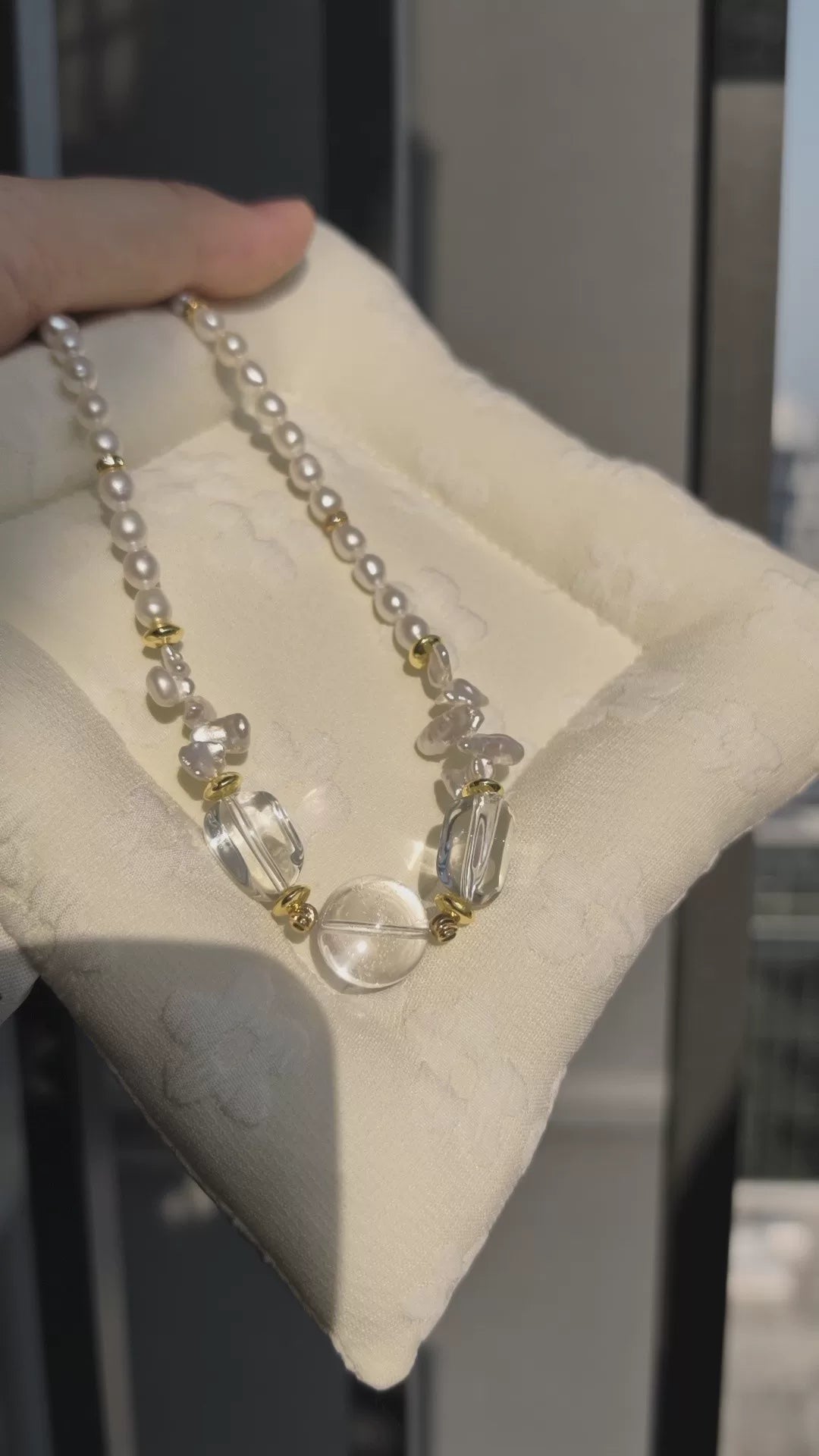 Clear Crystal Baroque Pearl Beaded Necklace