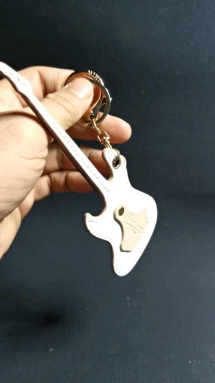 Hand Stitched Leather Guitar Keychain Bag Charm