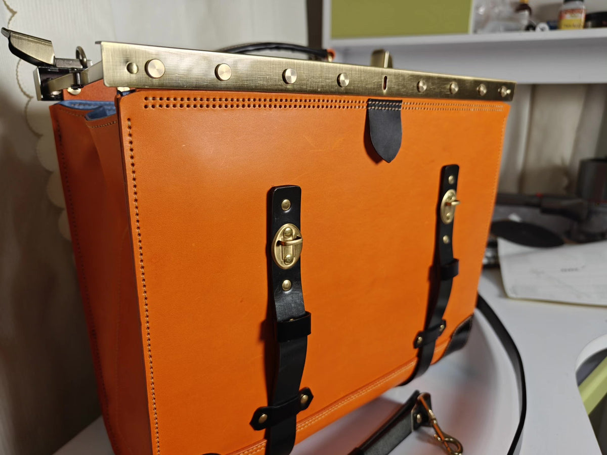 Orange Gladstone Bag with Black Leather Trim