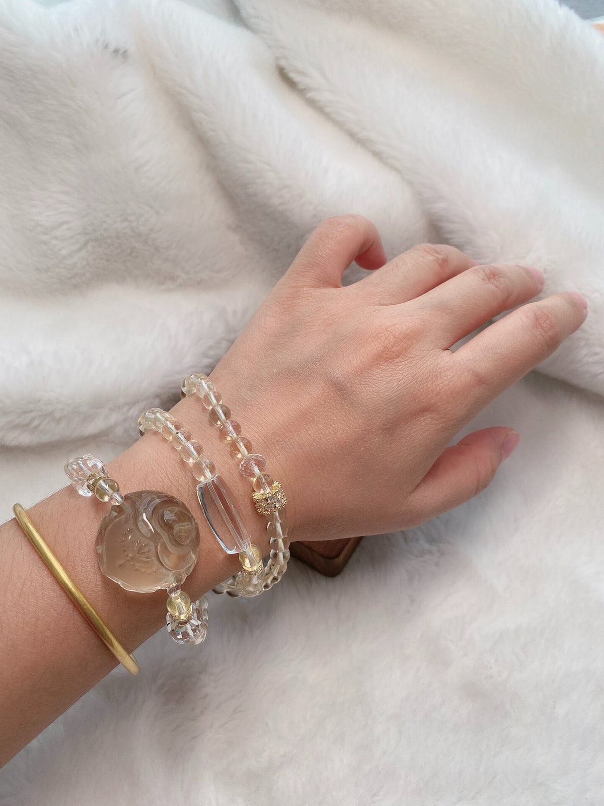 Citrine Fox Charm Triple Wrap Bracelet