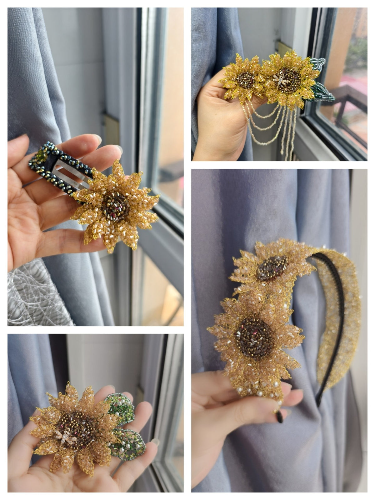 Wire Crochet Sunflower Hair Clip