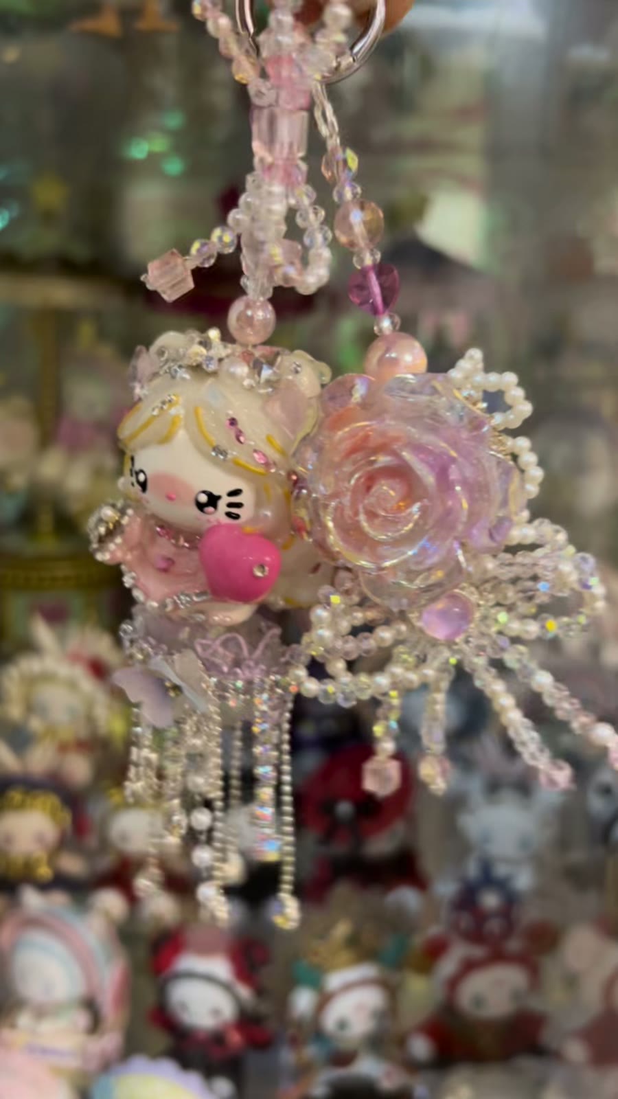 Sparkling Pink Kitty Charm Keychain