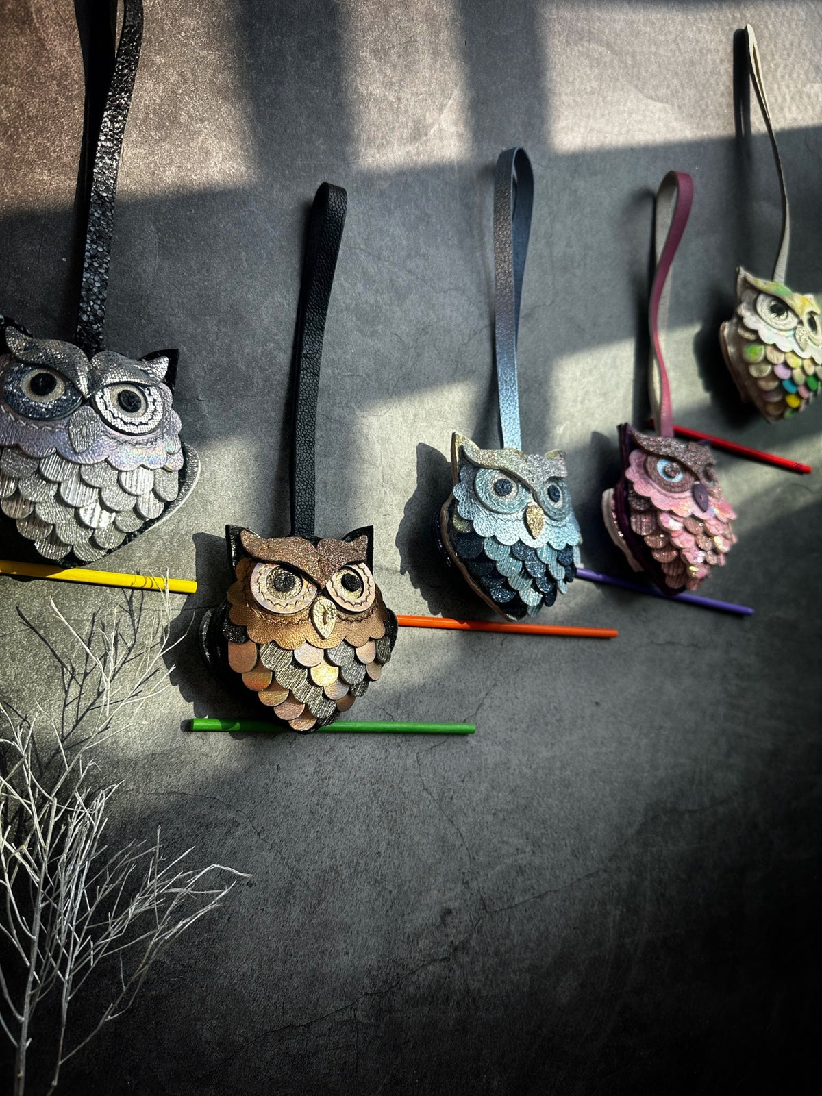 Owl Ornament Purple Leather Holographic