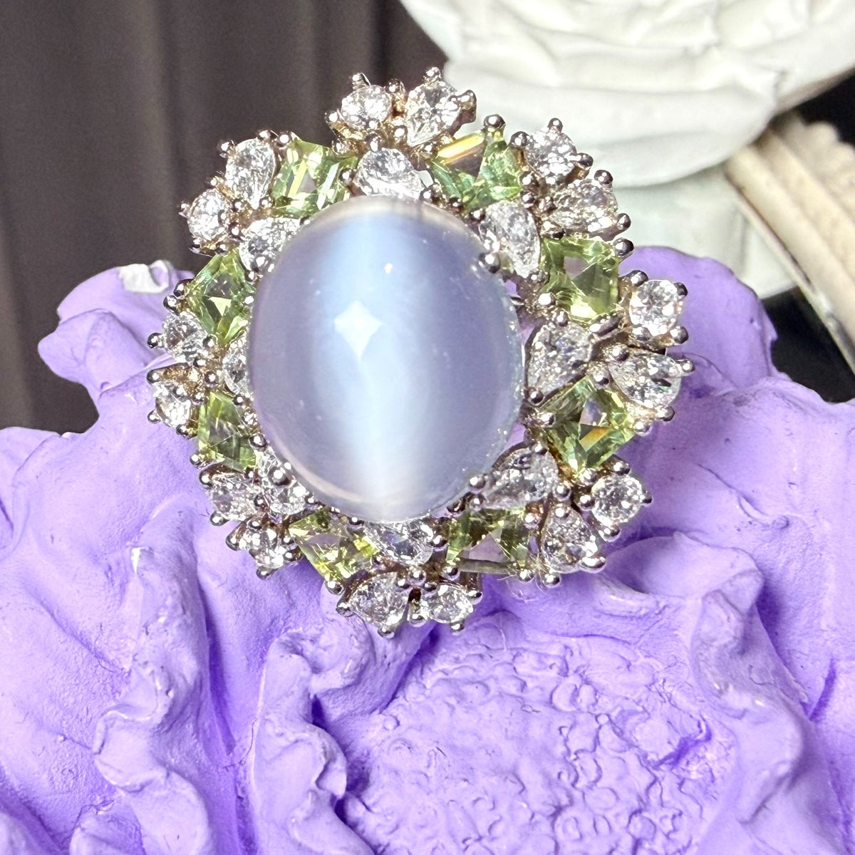 Moonstone Peridot Adjustable Sterling Silver Ring