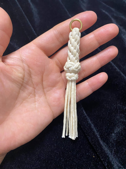 Handwoven Sheepskin Rope Keychain with Brass Ring