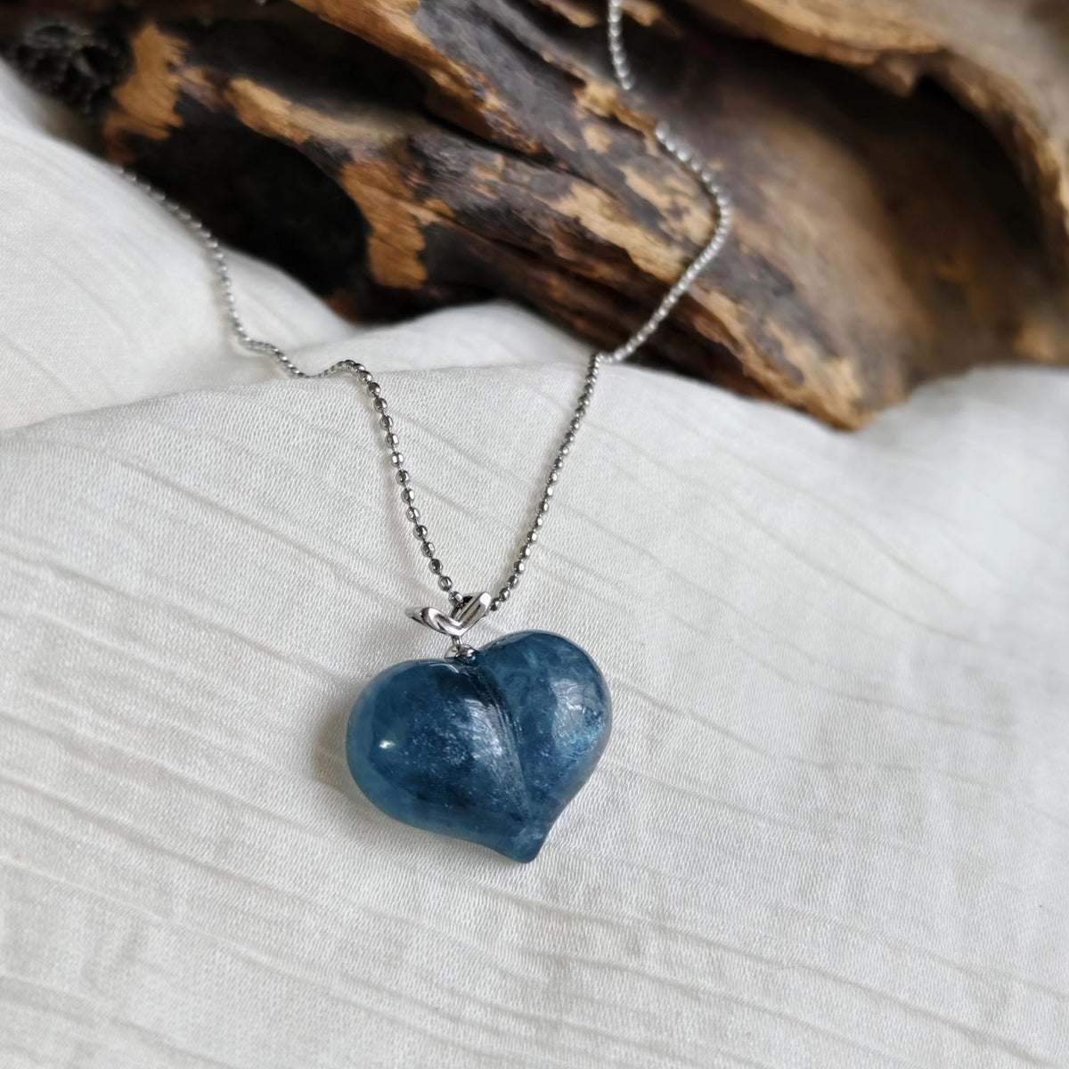Collana con Ciondolo a Cuore in Acquamarina Naturale