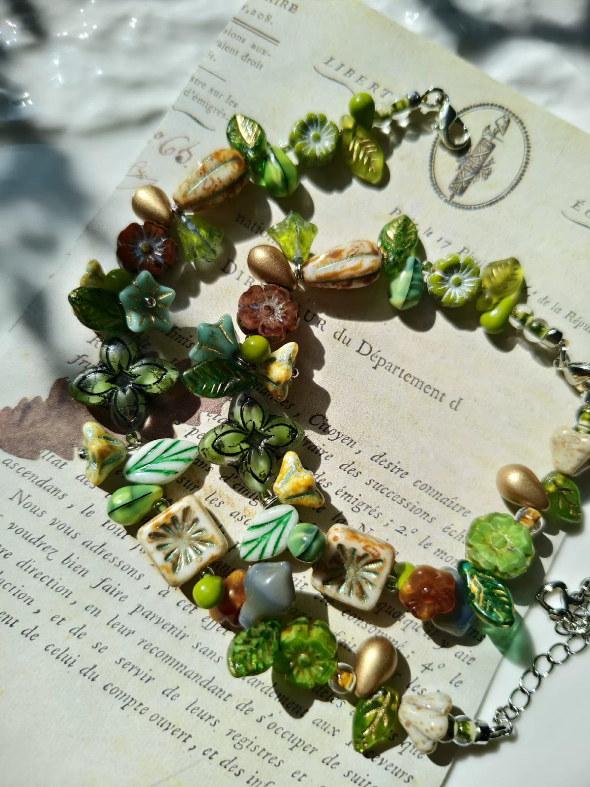 Czech Glass Bead Bracelet Green Moss Tones