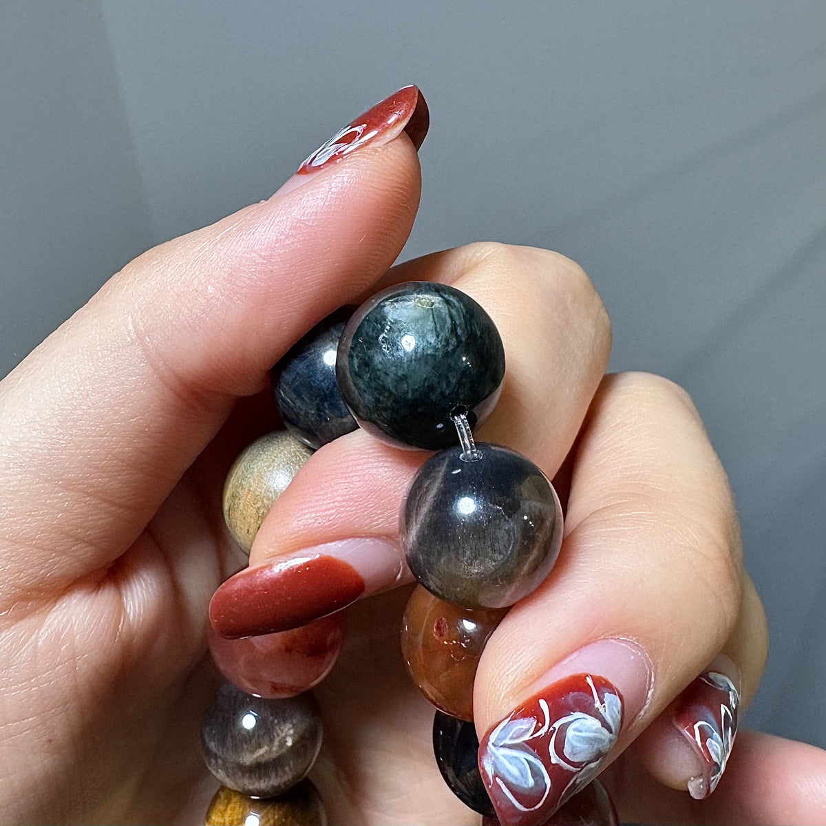 Bracciale con perle in pietre miste 13 mm